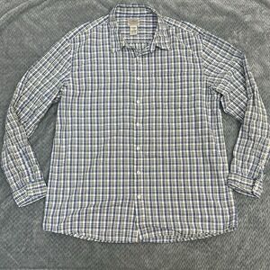 L L Bean‎ Button Up Shirt Mens L Tall Checker Seersucker Traditional Fit Organic